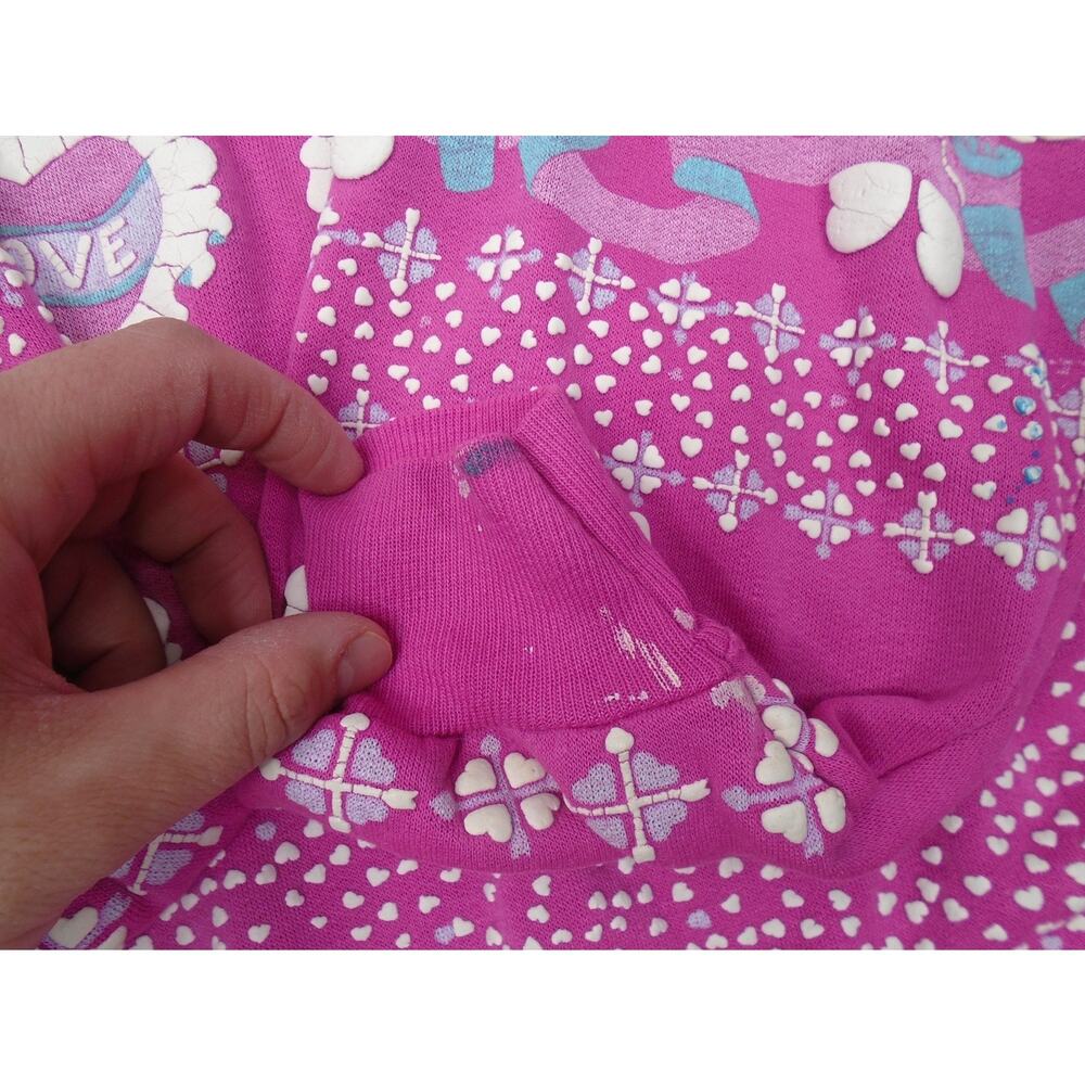 Vintage 80s Grandma Sweater Puffy Print Hearts Teddy Bear Cherub Valentines L - Picture 14 of 14